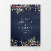 Rood-Poinsettia Fireplace kerstmarineverbinding Drieluik Uitnodiging (Cover)