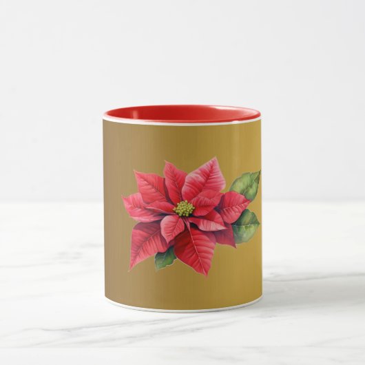 Rood Poinsettia Geborsteld goud kleur Mok (Midden)