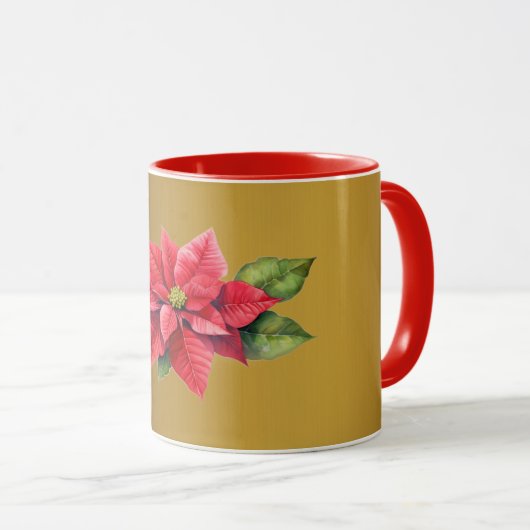 Rood Poinsettia Geborsteld goud kleur Mok (Voorkant rechts)