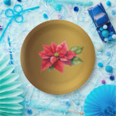 Rood Poinsettia Geborsteld goud kleur Papieren Bordje (Feest)