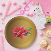 Rood Poinsettia Geborsteld goud kleur Papieren Bordje (Feest)