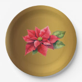 Rood Poinsettia Geborsteld goud kleur Papieren Bordje (Voorkant)