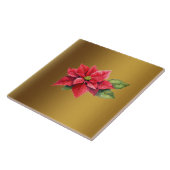 Rood Poinsettia Geborsteld goud kleur Tegeltje (Zijkant)