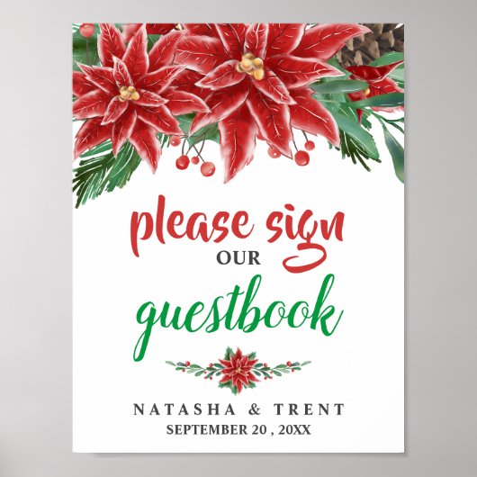 Rood-Poinsettia kerstcadeautje Weddenschap Poster (Voorkant)