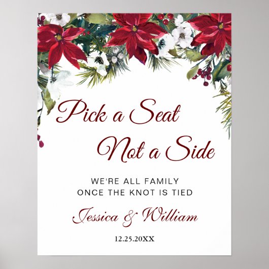 Rood-Poinsettia Wedding Ceremony Seating Sign Poster (Voorkant)