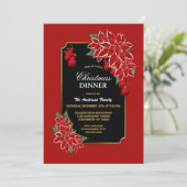 Rood Poinsettia Zwart Kerstdiner Kaart (Staand voorkant)