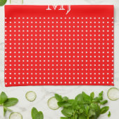 Rood polkadot patroon-monogram theedoek (Gevouwen)