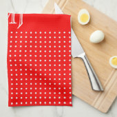 Rood polkadot patroon-monogram theedoek (Quarter Fold)