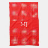 Rood polkadot patroon-monogram theedoek (Verticaal)