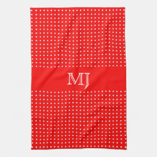 Rood polkadot patroon-monogram theedoek