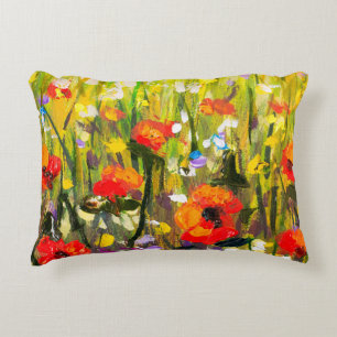 Rood Poppies veld Abstract schilderij Accent Kussen