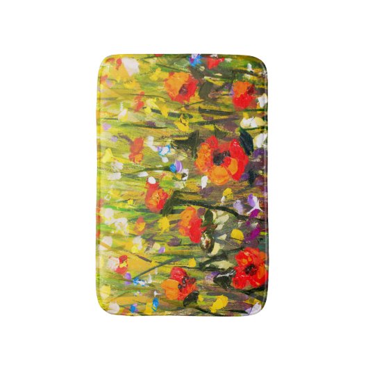Rood Poppies veld Abstract schilderij Badmat (Voorkant Verticaal)