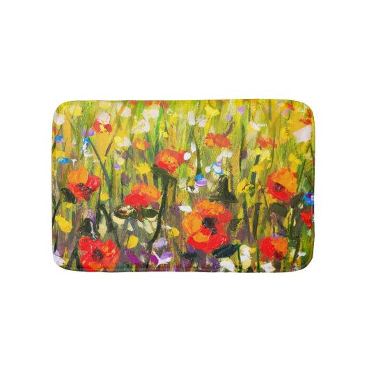 Rood Poppies veld Abstract schilderij Badmat (Voorkant)