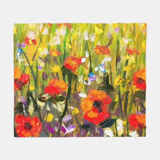 Rood Poppies veld Abstract schilderij Fleece Deken (Voorkant (Horizontaal))