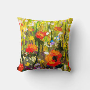 Rood Poppies veld Abstract schilderij Kussen