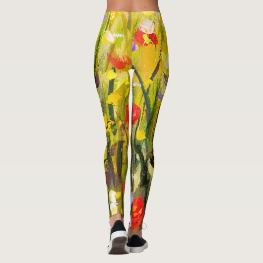 Rood Poppies veld Abstract schilderij Leggings (Achterkant)