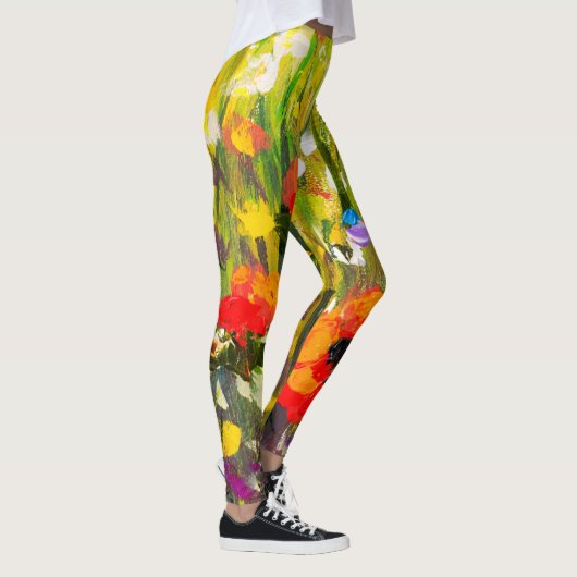 Rood Poppies veld Abstract schilderij Leggings (Rechts)