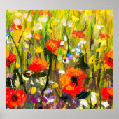 Rood Poppies veld Abstract schilderij Poster (Voorkant)