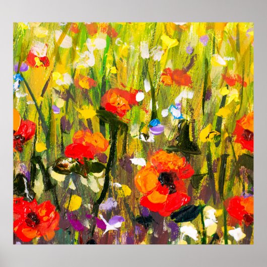 Rood Poppies veld Abstract schilderij Poster (Voorkant)