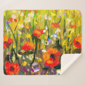 Rood Poppies veld Abstract schilderij Sherpa Deken (Voorkant (horizontaal))