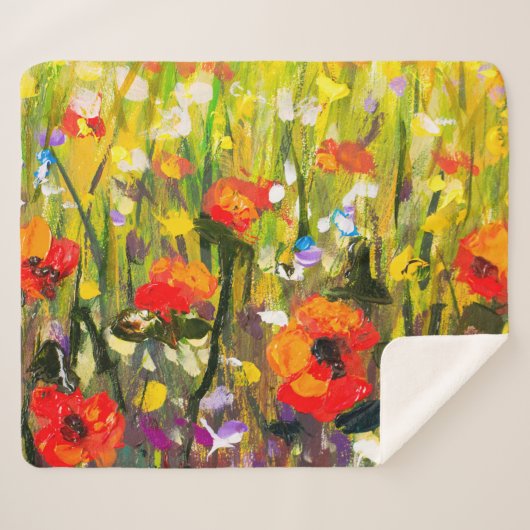 Rood Poppies veld Abstract schilderij Sherpa Deken (Voorkant (horizontaal))