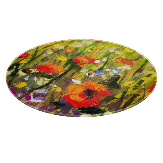 Rood Poppies veld Abstract schilderij Snijplank (Hoek)