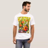 Rood Poppies veld Abstract schilderij T-shirt (Voorkant volledig)