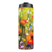 Rood Poppies veld Abstract schilderij Thermosbeker (Voorkant)