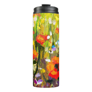 Rood Poppies veld Abstract schilderij Thermosbeker