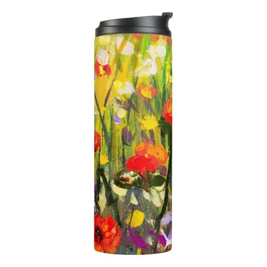 Rood Poppies veld Abstract schilderij Thermosbeker (Gedraaid links)