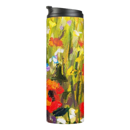 Rood Poppies veld Abstract schilderij Thermosbeker (Geroteerd rechts)