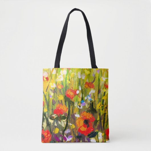 Rood Poppies veld Abstract schilderij Tote Bag (Voorkant)