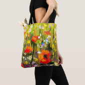 Rood Poppies veld Abstract schilderij Tote Bag (Dichtbij)