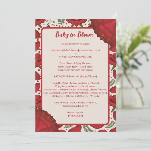 Rood Poppy Baby shower door Afstand Kaart (Staand voorkant)