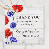Rood Poppy Blauw Korenbloem Rustieke Bruiloft Dank Bedankjes Labels (Voorkant)