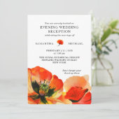Rood Poppy Bloem Avond Bruiloft Receptie Kaart (Staand voorkant)