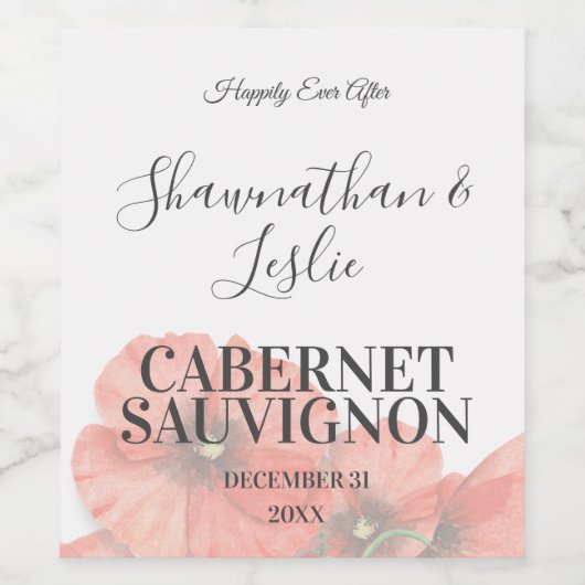 Rood Poppy Bloem Bruiloft Aangepaste Wijn Label Wijn Etiket (Enkel label)