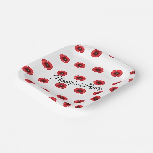 Rood Poppy Bloem Patroon Custom Party Papieren Bordje (Gebogen)