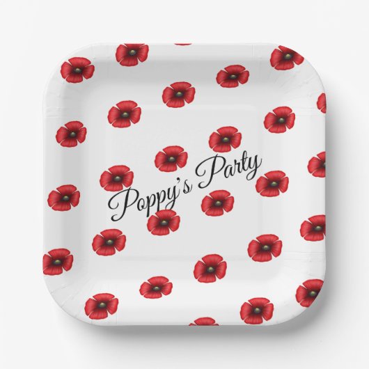 Rood Poppy Bloem Patroon Custom Party Papieren Bordje (Voorkant)