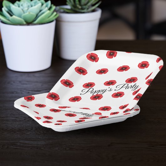 Rood Poppy Bloem Patroon Custom Party Papieren Bordje