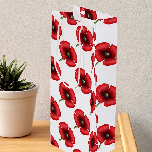 Rood Poppy Bloem Patroon Tall Wine Gift Bag Wijn Cadeautas