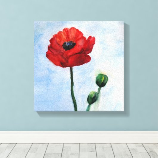 Rood Poppy Bloem Wanddecor Canvas Afdruk (Insitu (Houten vloer))