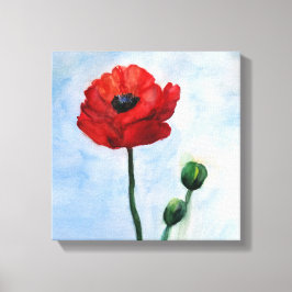 Rood Poppy Bloem Wanddecor Canvas Afdruk