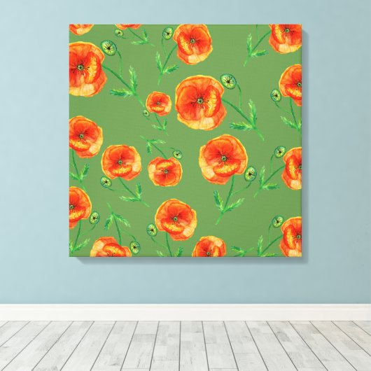 Rood Poppy Bloemen Stretched Canvas Print (Insitu (Houten vloer))