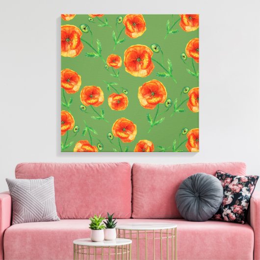 Rood Poppy Bloemen Stretched Canvas Print (Insitu (Woonkamer))