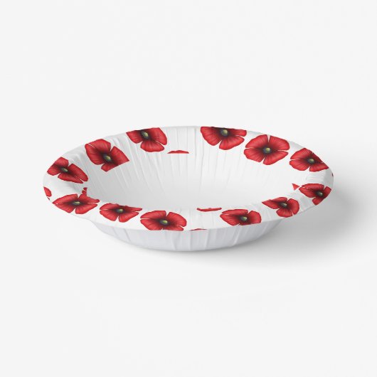 Rood Poppy Bloemenrand Rood en Wit Bloemen Papieren Kommen (Gebogen)