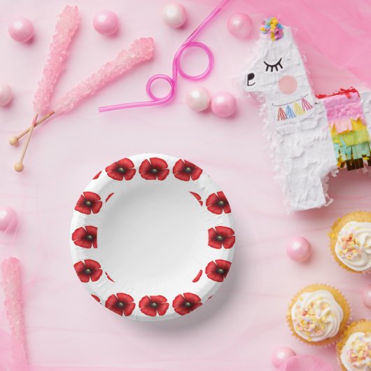 Rood Poppy Bloemenrand Rood en Wit Bloemen Papieren Kommen (Feest)