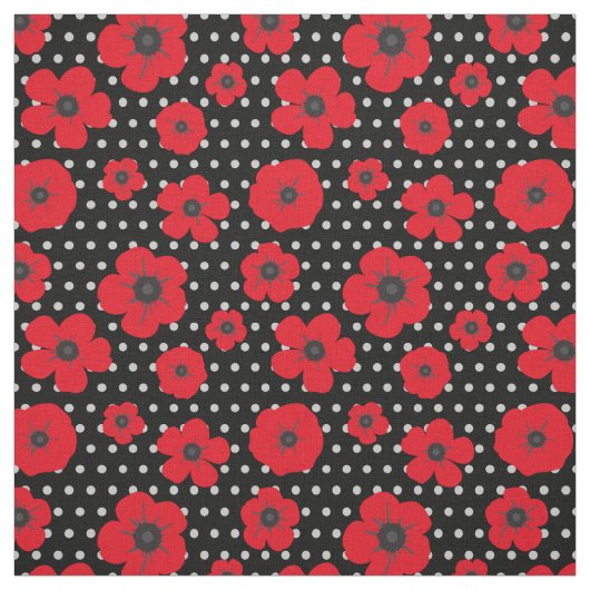 Rood Poppy en Polka Dot Patroon Stof (Swatch)