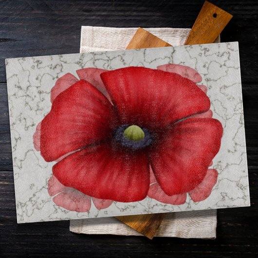 Rood Poppy Faux Marmer Patroon Snijplank