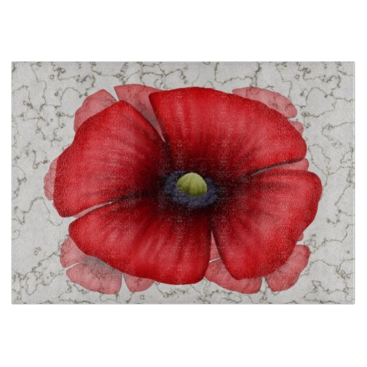 Rood Poppy Faux Marmer Patroon Snijplank (Voorkant)